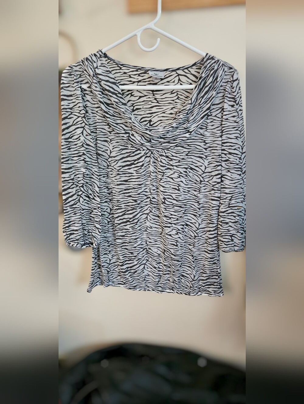Worthington Black and White Zebra Cowl Neck Tunic